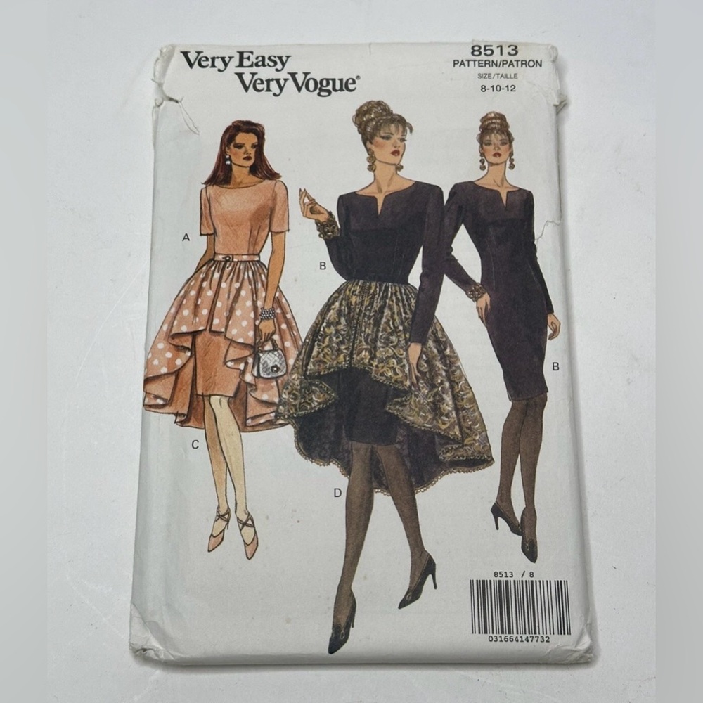 Very Easy Vogue Patterns 8513 Sz 8-10-12 USA Vtg Dress 1992 Butterick “uncut”